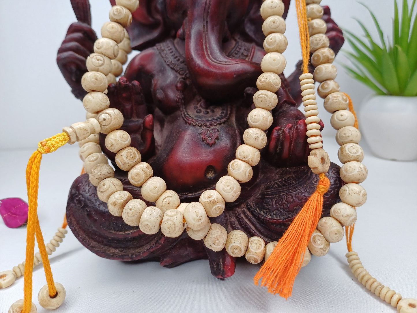Handcrafted 108 White Buddha Eye Yak Bone Meditation Mala,Buddhist Prayer Beads,Engraved Tibetan Prayer Rosary,Ethnic Long Monk Bone Chain
