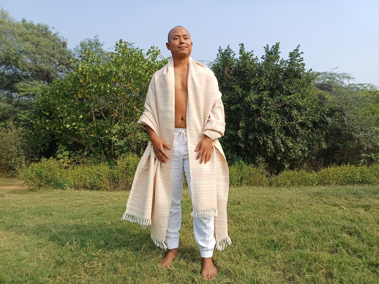 HIMADRI Large Handspun/Handwoven Pure Himalayan Yak Wool Blanket,Oversize Yak Meditation Shawl,Ethnic Indian Yak Prayer Blanket,Tibetan Yak