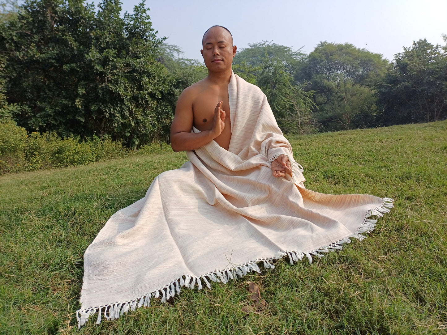 HIMADRI Large Handspun/Handwoven Pure Himalayan Yak Wool Blanket,Oversize Yak Meditation Shawl,Ethnic Indian Yak Prayer Blanket,Tibetan Yak