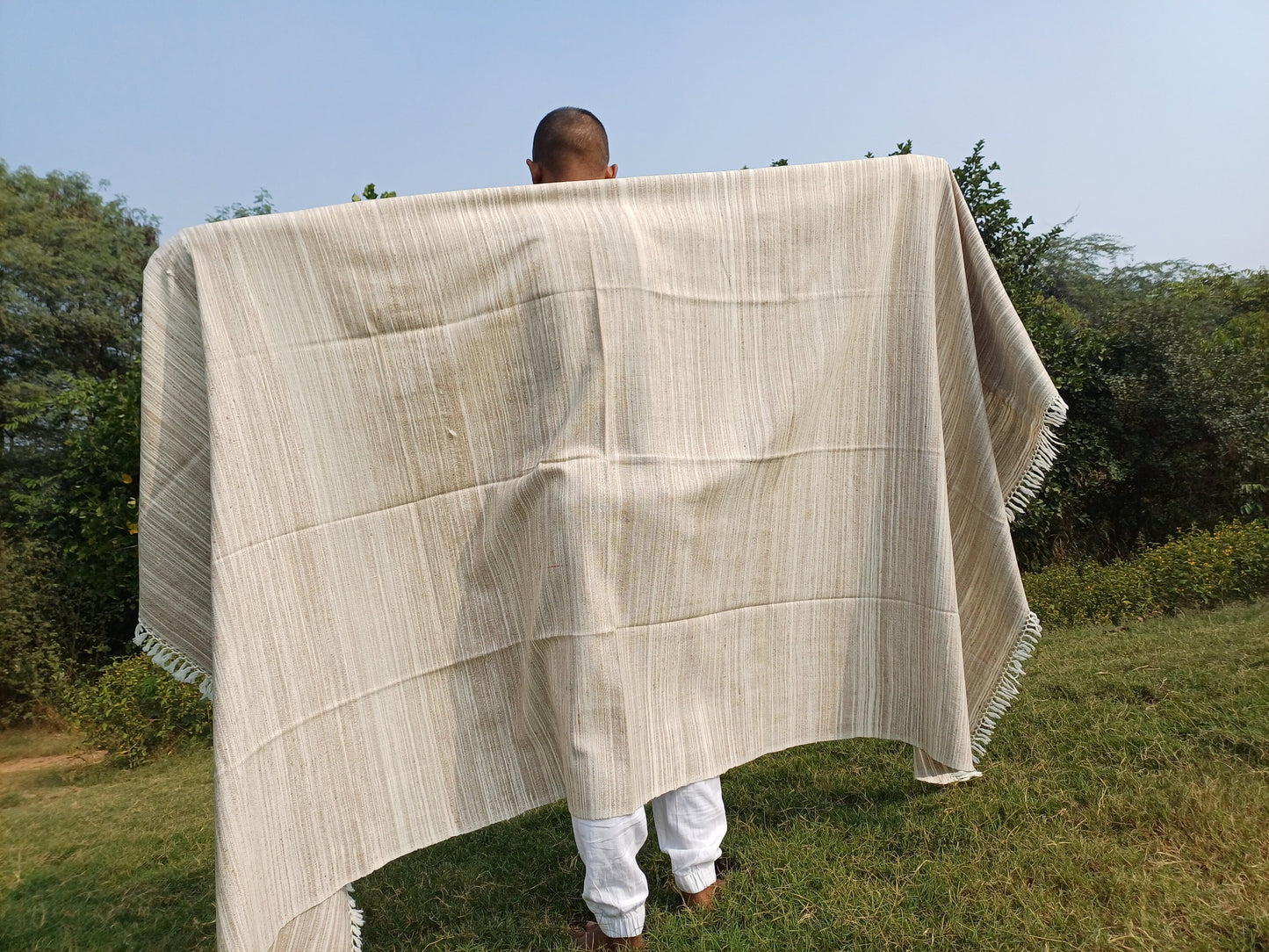 ARJUNA X-Large Thick Light Grey Handspun Handwoven Himalayan Yak Wool Meditation Blanket,Tibetan Yak Wool Wrap,Ethnic Yak Wool Prayer Zen