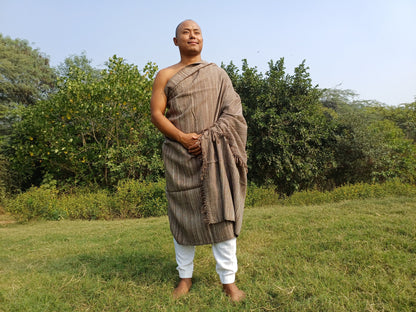 CHAKRA X-Large Thick Heavy Brown Handwoven Pure Himalayan Yak Wool Meditation Blanket,Tibetan Yak Wool Wrap,Himalayan YakWool Prayer Blanket