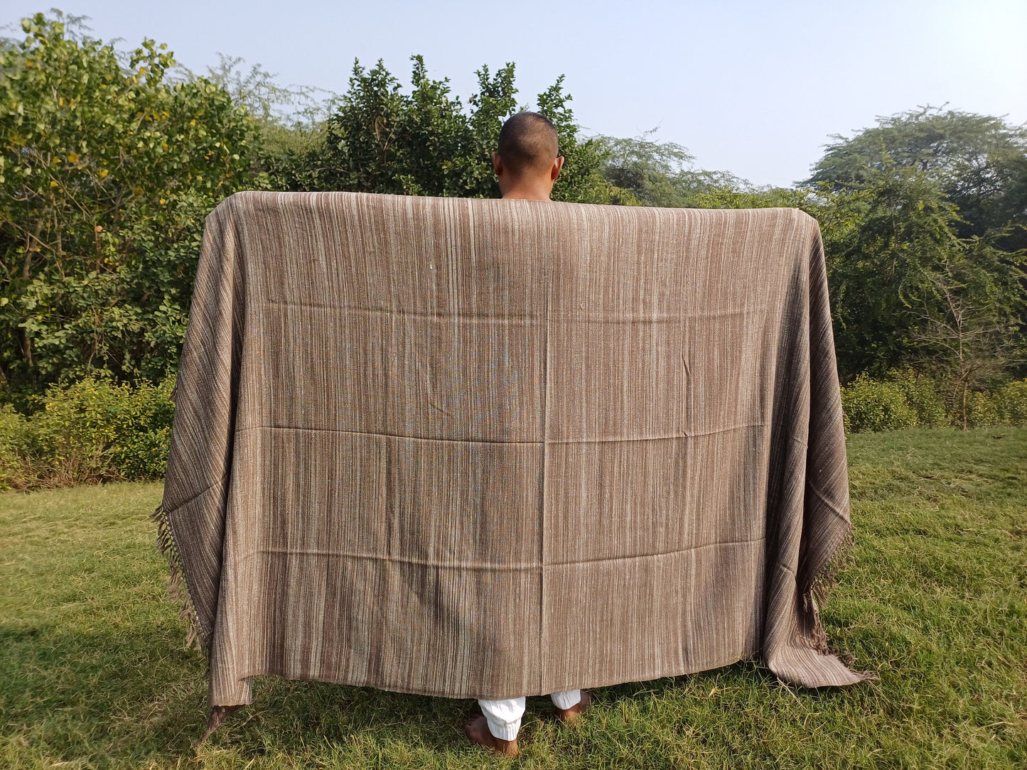 CHAKRA X-Large Thick Heavy Brown Handwoven Pure Himalayan Yak Wool Meditation Blanket,Tibetan Yak Wool Wrap,Himalayan YakWool Prayer Blanket