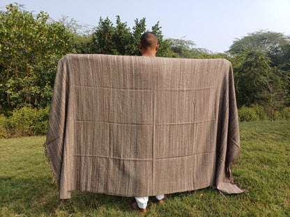 CHAKRA X-Large Thick Heavy Brown Handwoven Pure Himalayan Yak Wool Meditation Blanket,Tibetan Yak Wool Wrap,Himalayan YakWool Prayer Blanket