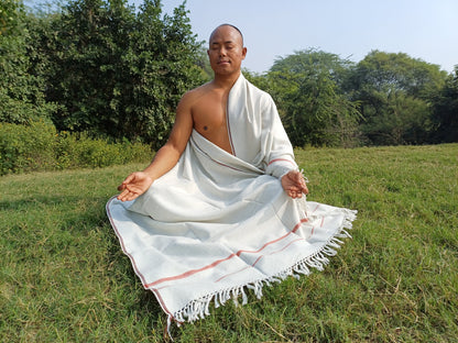 RUDRA Large Handwoven Offwhite Pure Himalayan Sheep Wool Meditation Shawl,Indian Prayer Blanket,Oversize Prayer Wrap,Ethnic Himalayan Wrap