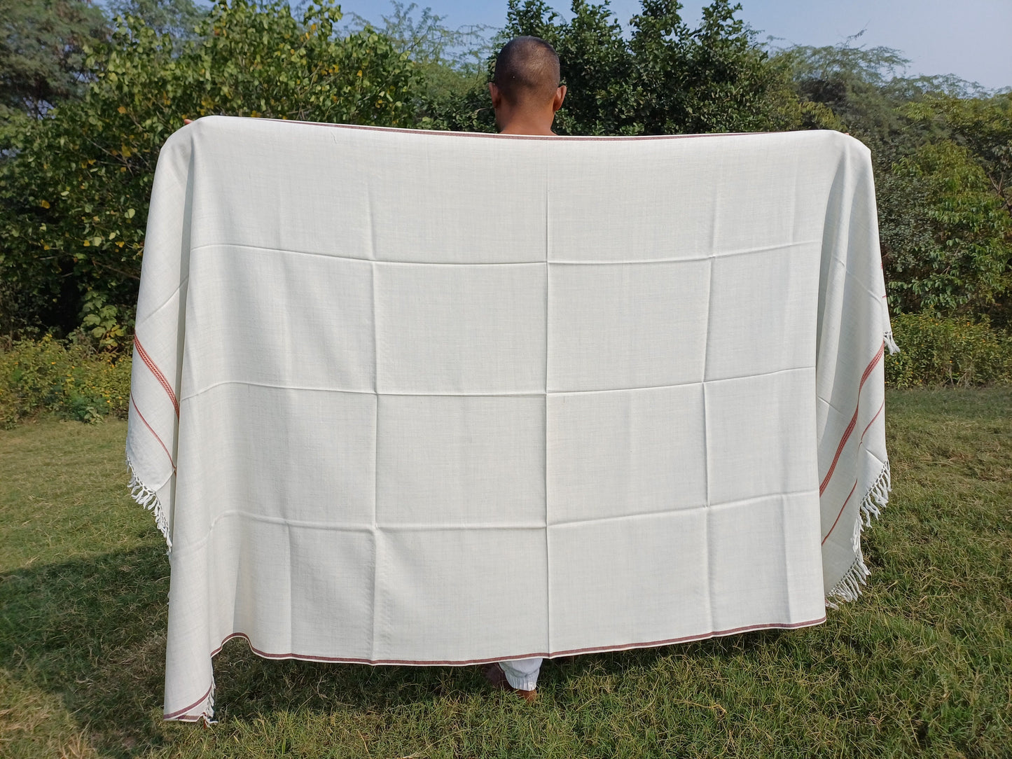 RUDRA Large Handwoven Offwhite Pure Himalayan Sheep Wool Meditation Shawl,Indian Prayer Blanket,Oversize Prayer Wrap,Ethnic Himalayan Wrap