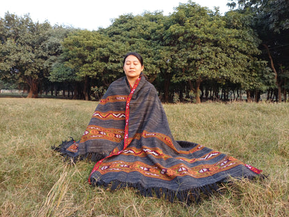 Handspun Handwoven Pure Himalayan Yak Wool Shawl,Oversized Yak Scarf,Ethnic Indian Yak Stole,Tibetan Yak Wool,Embroidered Himalayan Yak Wrap