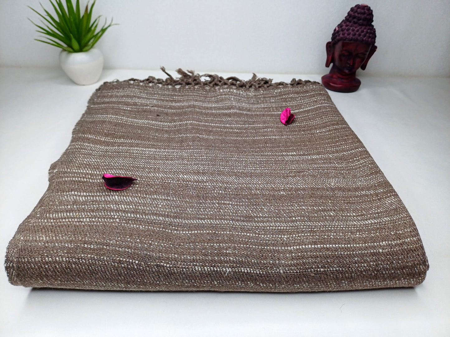 CHAKRA X-Large Thick Heavy Brown Handwoven Pure Himalayan Yak Wool Meditation Blanket,Tibetan Yak Wool Wrap,Himalayan YakWool Prayer Blanket