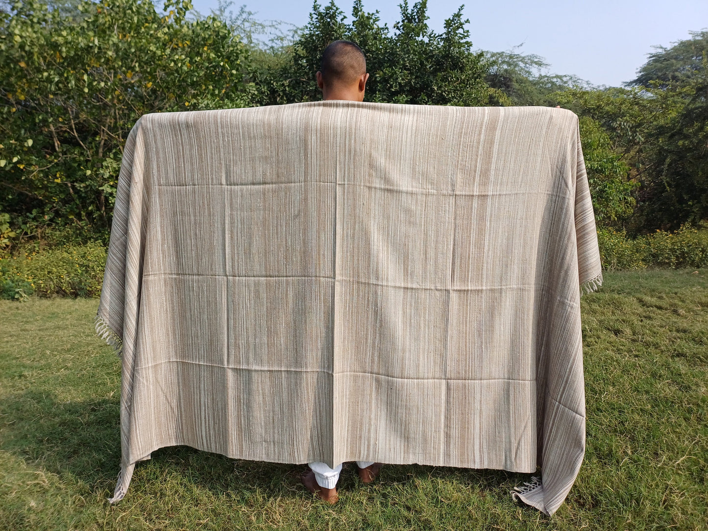 SWARG X-Large Thick Offwhite Handwoven Pure Himalayan Yak Wool Meditation Blanket,Oversized Indian Yak Wool Prayer Wrap,Tibetan Yak Blanket