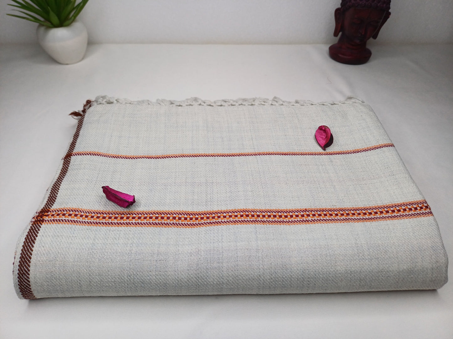 RUDRA Large Handwoven Offwhite Pure Himalayan Sheep Wool Meditation Shawl,Indian Prayer Blanket,Oversize Prayer Wrap,Ethnic Himalayan Wrap