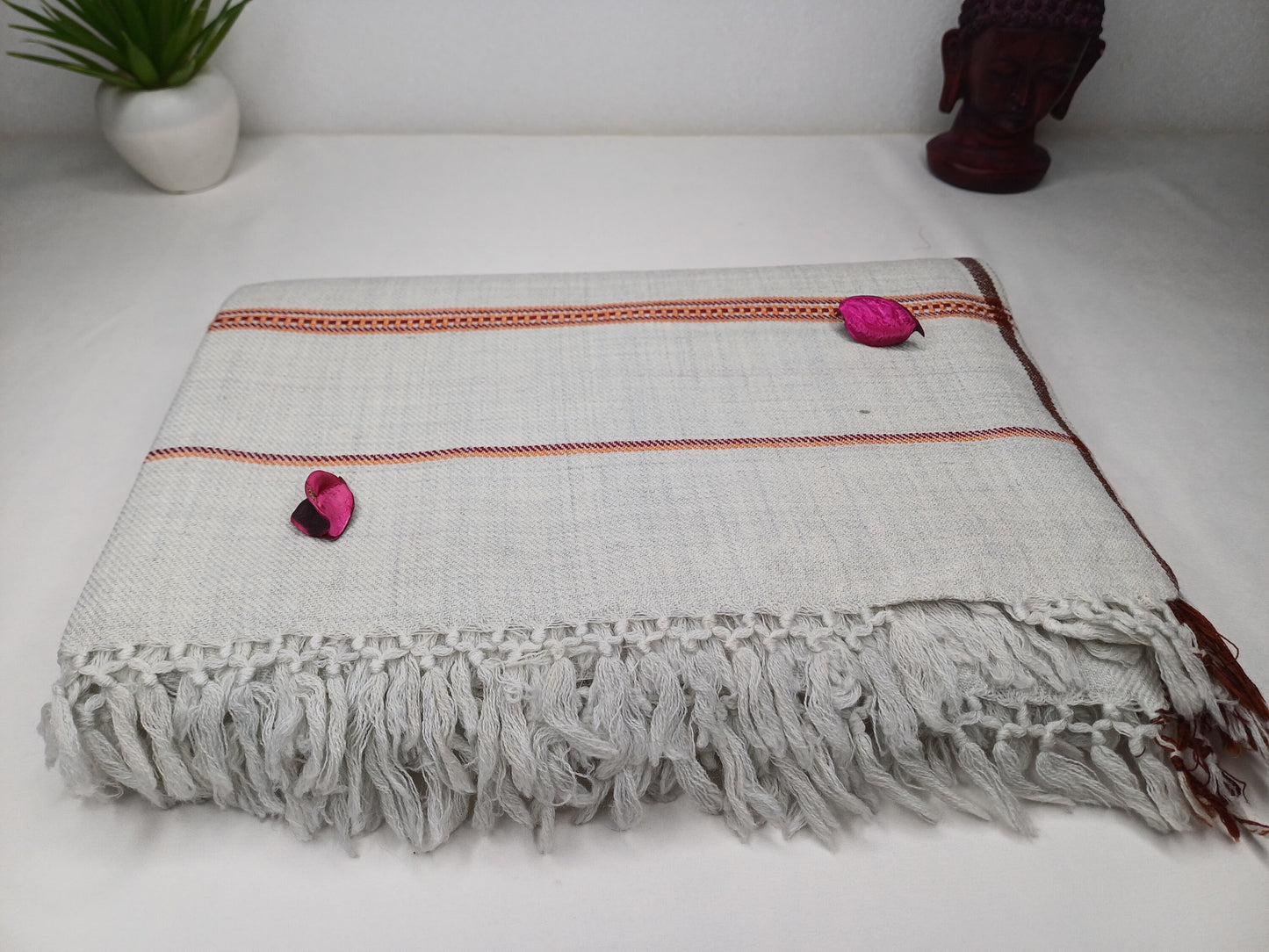 RUDRA Large Handwoven Offwhite Pure Himalayan Sheep Wool Meditation Shawl,Indian Prayer Blanket,Oversize Prayer Wrap,Ethnic Himalayan Wrap