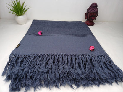Large Size Blue Handwoven Pure Himalayan  Sheep Wool  Meditation Shawl,Ethnic Indian Blanket,Himalayan  Wool Prayer Wrap,Kullu Shawl