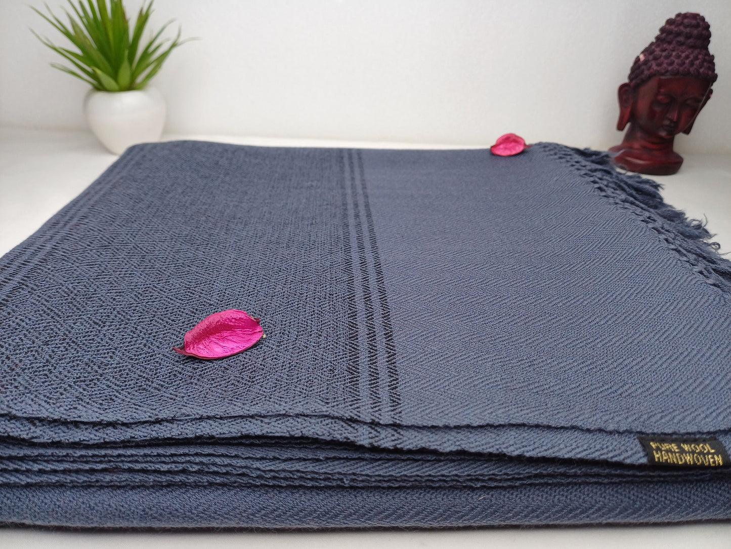Large Size Blue Handwoven Pure Himalayan  Sheep Wool  Meditation Shawl,Ethnic Indian Blanket,Himalayan  Wool Prayer Wrap,Kullu Shawl