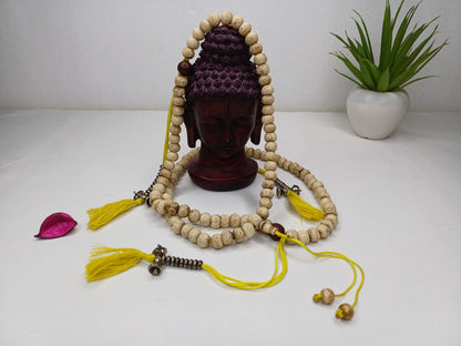 Handcrafted 108 Buddha Eye Yak Bone Meditation Mala With Yellow Counters Engraved Buddhist Prayer Beads,Tibetan Bone Rosary,Monk Prayer Mala