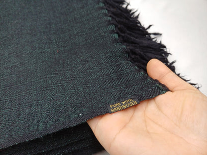 LargeForest Green Handwoven Pure Himalayan Sheep Wool Meditation Shawl,Buddhist Wool Prayer Blanket,Kullu Shawl,Ethnic Indian Prayer Blanket