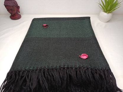 LargeForest Green Handwoven Pure Himalayan Sheep Wool Meditation Shawl,Buddhist Wool Prayer Blanket,Kullu Shawl,Ethnic Indian Prayer Blanket