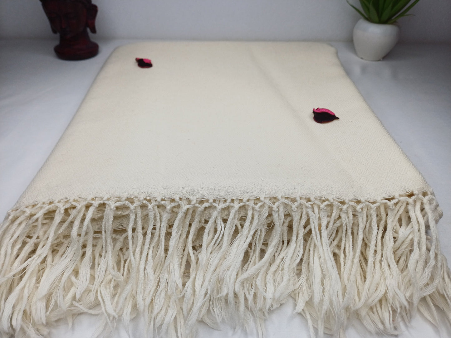 MAYAPUR Extra-Large Handwoven Cream Pure Himalayan Sheep Wool Meditation Shawl,Himalayan Prayer Blanket,Himalayan Wool India Prayer Zen Wrap