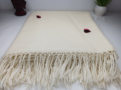 MAYAPUR Extra-Large Handwoven Cream Pure Himalayan Sheep Wool Meditation Shawl,Himalayan Prayer Blanket,Himalayan Wool India Prayer Zen Wrap