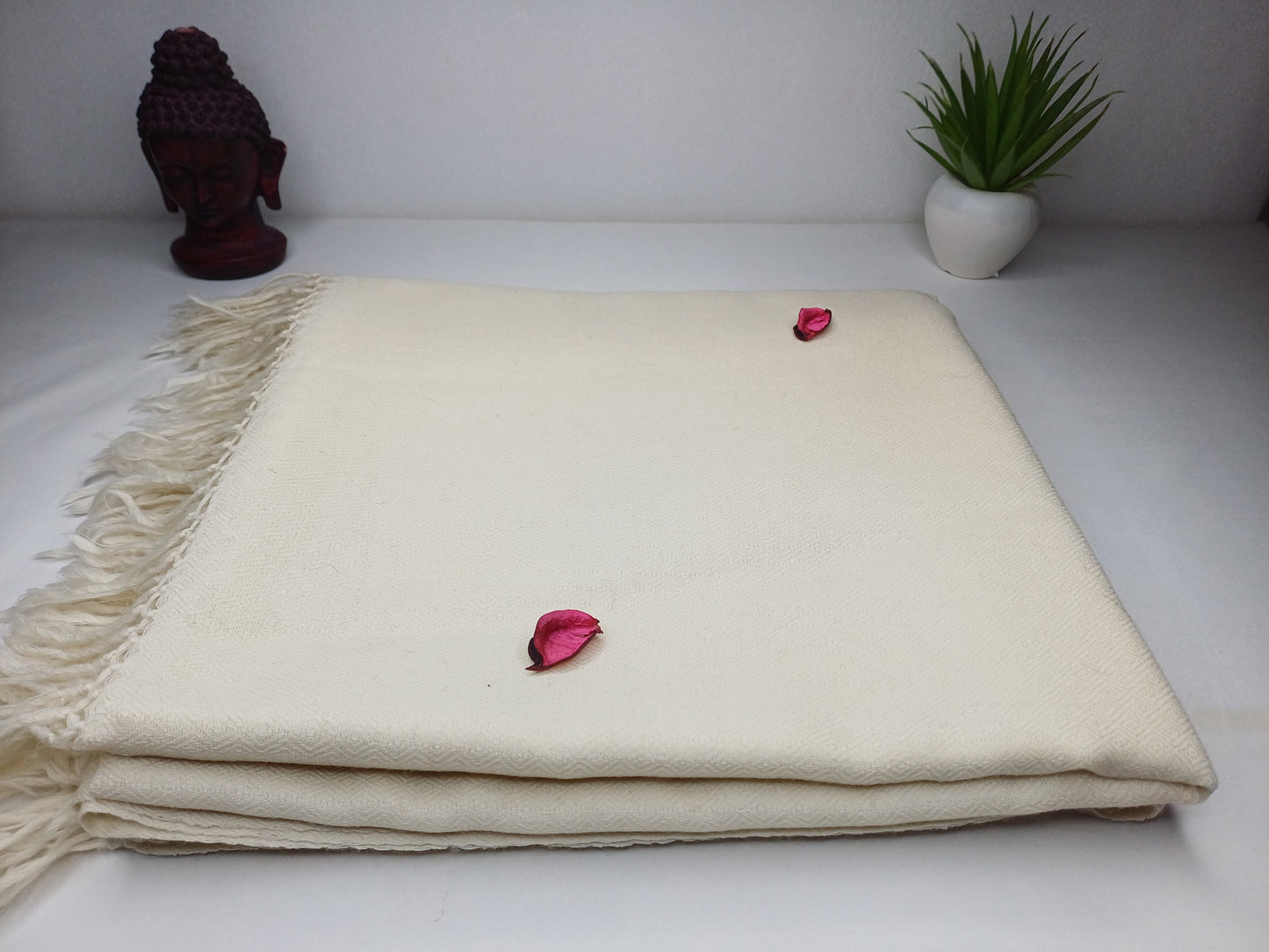 MAYAPUR Extra-Large Handwoven Cream Pure Himalayan Sheep Wool Meditation Shawl,Himalayan Prayer Blanket,Himalayan Wool India Prayer Zen Wrap