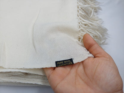 MAYAPUR Extra-Large Handwoven Cream Pure Himalayan Sheep Wool Meditation Shawl,Himalayan Prayer Blanket,Himalayan Wool India Prayer Zen Wrap