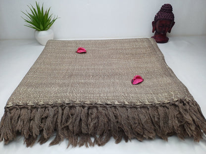 AADI X-Large Thick Brown Ethical Handwoven Pure Himalayan Yak Wool Meditation Blanket,Indian Yak Wool Prayer Wrap,Tibetan YakWool Prayer Zen