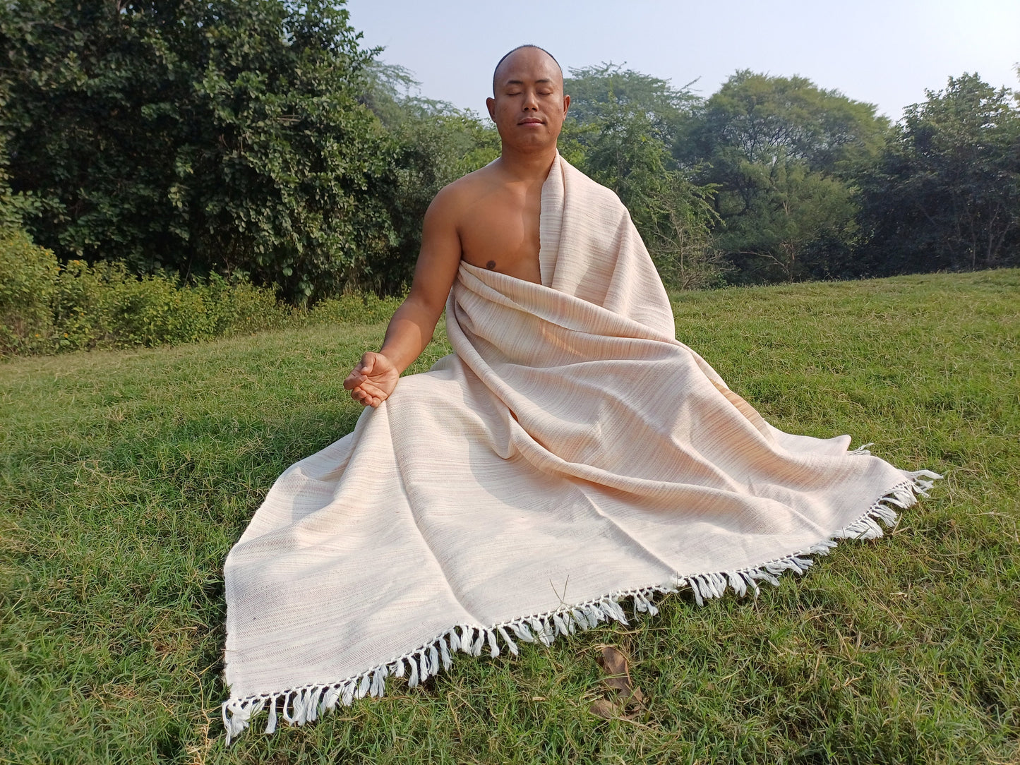 HIMADRI Large Handspun/Handwoven Pure Himalayan Yak Wool Blanket,Oversize Yak Meditation Shawl,Ethnic Indian Yak Prayer Blanket,Tibetan Yak