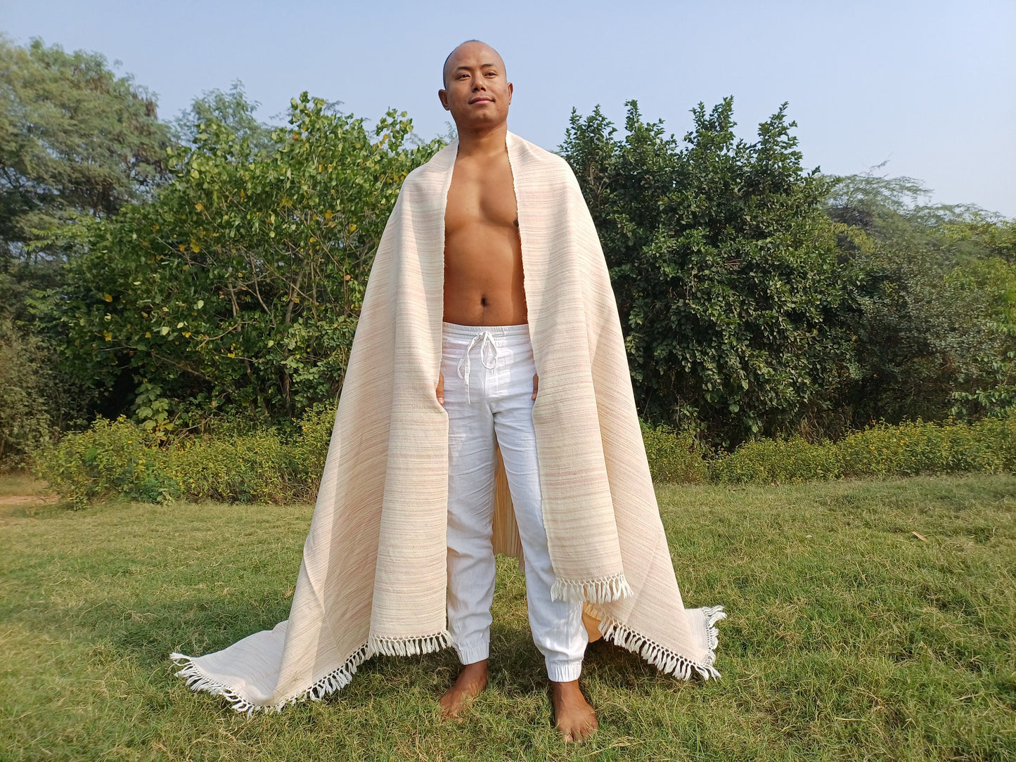 HIMADRI Large Handspun/Handwoven Pure Himalayan Yak Wool Blanket,Oversize Yak Meditation Shawl,Ethnic Indian Yak Prayer Blanket,Tibetan Yak