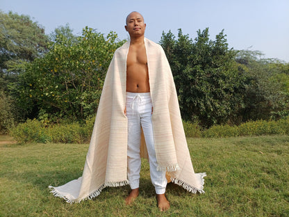 HIMADRI Large Handspun/Handwoven Pure Himalayan Yak Wool Blanket,Oversize Yak Meditation Shawl,Ethnic Indian Yak Prayer Blanket,Tibetan Yak