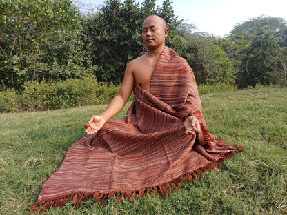 Large Thick Brown Handspun/Handwoven Himalayan Yak Wool Meditation Blanket,Tibetan Yak Wool Wrap,Ethnical Yak Wool Prayer Zen,Himalayan Yak