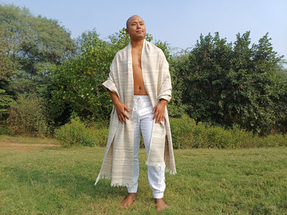 ARJUNA X-Large Thick Light Grey Handspun Handwoven Himalayan Yak Wool Meditation Blanket,Tibetan Yak Wool Wrap,Ethnic Yak Wool Prayer Zen
