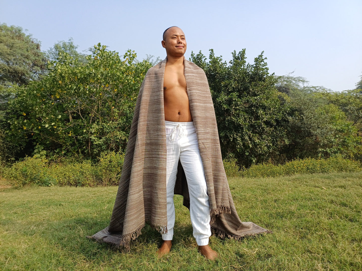 CHAKRA X-Large Thick Heavy Brown Handwoven Pure Himalayan Yak Wool Meditation Blanket,Tibetan Yak Wool Wrap,Himalayan YakWool Prayer Blanket