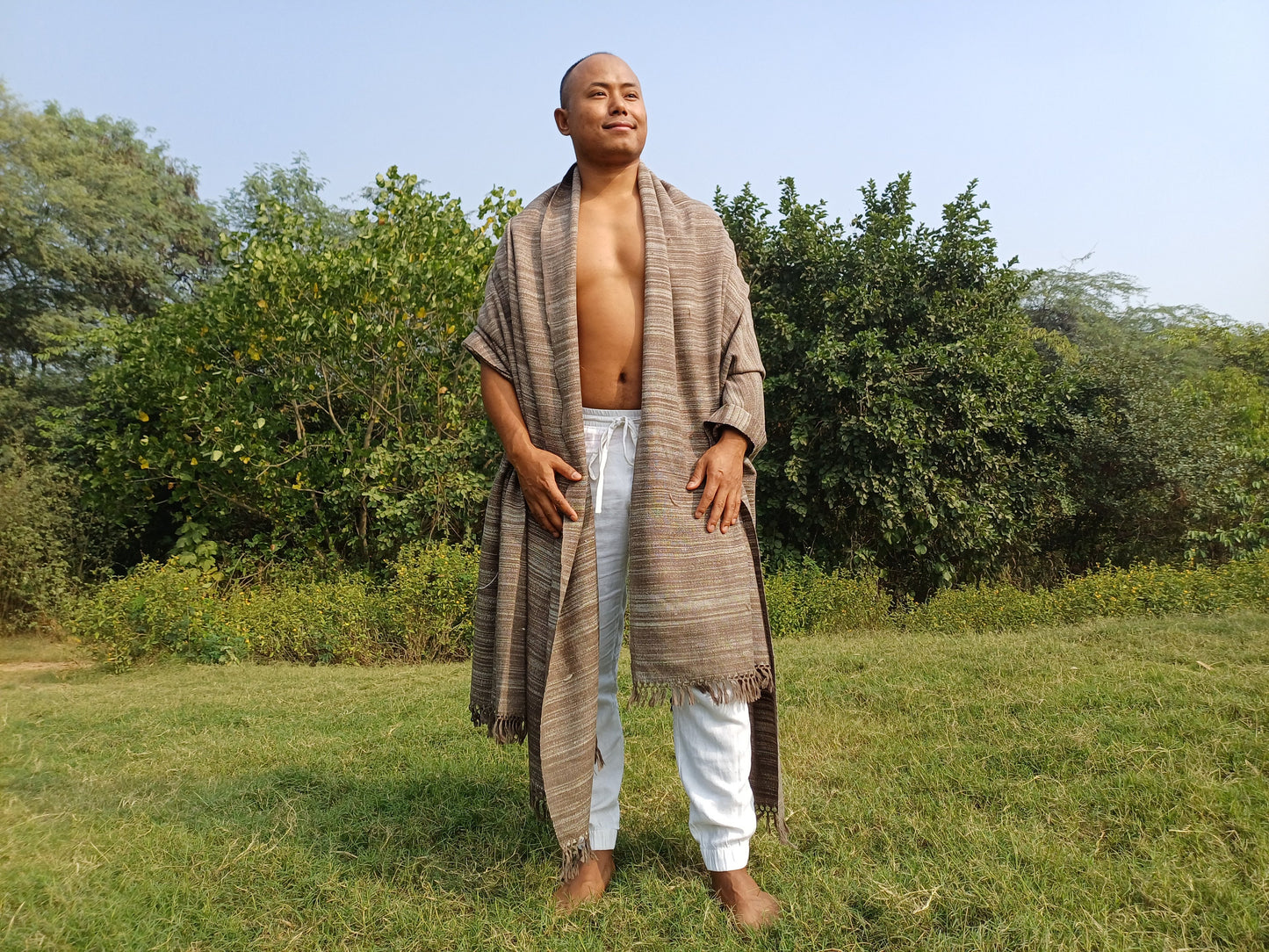CHAKRA X-Large Thick Heavy Brown Handwoven Pure Himalayan Yak Wool Meditation Blanket,Tibetan Yak Wool Wrap,Himalayan YakWool Prayer Blanket