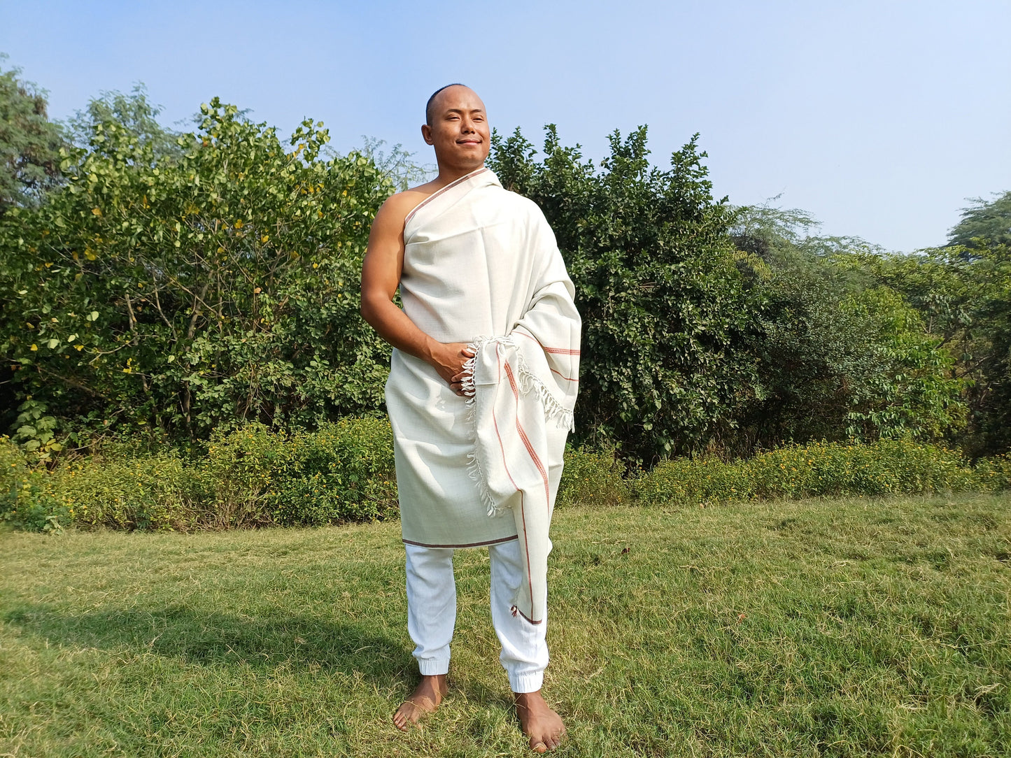 RUDRA Large Handwoven Offwhite Pure Himalayan Sheep Wool Meditation Shawl,Indian Prayer Blanket,Oversize Prayer Wrap,Ethnic Himalayan Wrap