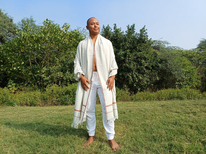 RUDRA Large Handwoven Offwhite Pure Himalayan Sheep Wool Meditation Shawl,Indian Prayer Blanket,Oversize Prayer Wrap,Ethnic Himalayan Wrap