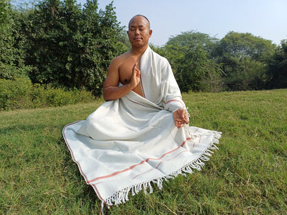 RUDRA Large Handwoven Offwhite Pure Himalayan Sheep Wool Meditation Shawl,Indian Prayer Blanket,Oversize Prayer Wrap,Ethnic Himalayan Wrap
