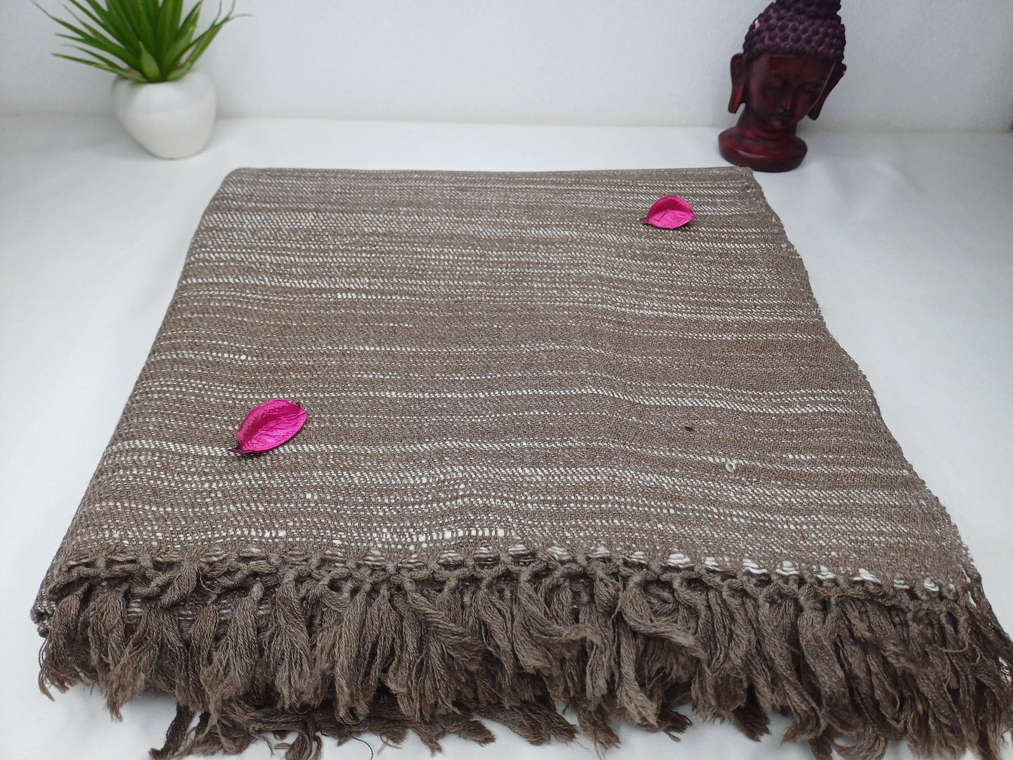 CHAKRA X-Large Thick Heavy Brown Handwoven Pure Himalayan Yak Wool Meditation Blanket,Tibetan Yak Wool Wrap,Himalayan YakWool Prayer Blanket