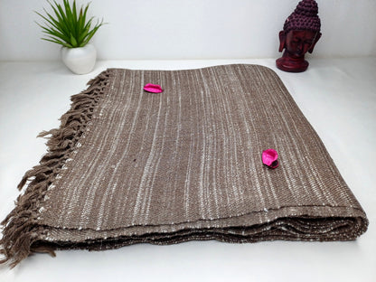 CHAKRA X-Large Thick Heavy Brown Handwoven Pure Himalayan Yak Wool Meditation Blanket,Tibetan Yak Wool Wrap,Himalayan YakWool Prayer Blanket