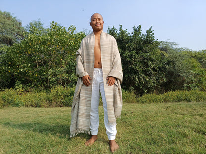 SWARG X-Large Thick Offwhite Handwoven Pure Himalayan Yak Wool Meditation Blanket,Oversized Indian Yak Wool Prayer Wrap,Tibetan Yak Blanket