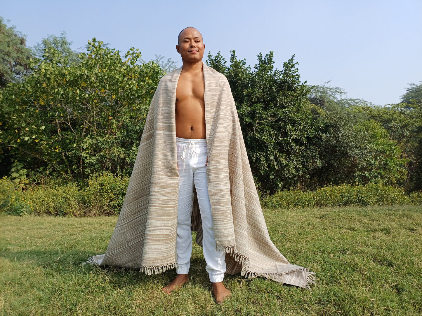 SWARG X-Large Thick Offwhite Handwoven Pure Himalayan Yak Wool Meditation Blanket,Oversized Indian Yak Wool Prayer Wrap,Tibetan Yak Blanket