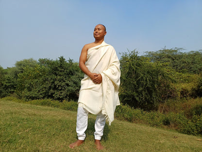 INDRA X-Large Handwoven Lightweight White Pure Himalayan Angora Wool Meditation Shawl,Himalayan Wool Prayer Blanket,Indian Yoga Prayer Wrap