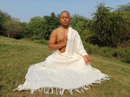 INDRA X-Large Handwoven Lightweight White Pure Himalayan Angora Wool Meditation Shawl,Himalayan Wool Prayer Blanket,Indian Yoga Prayer Wrap