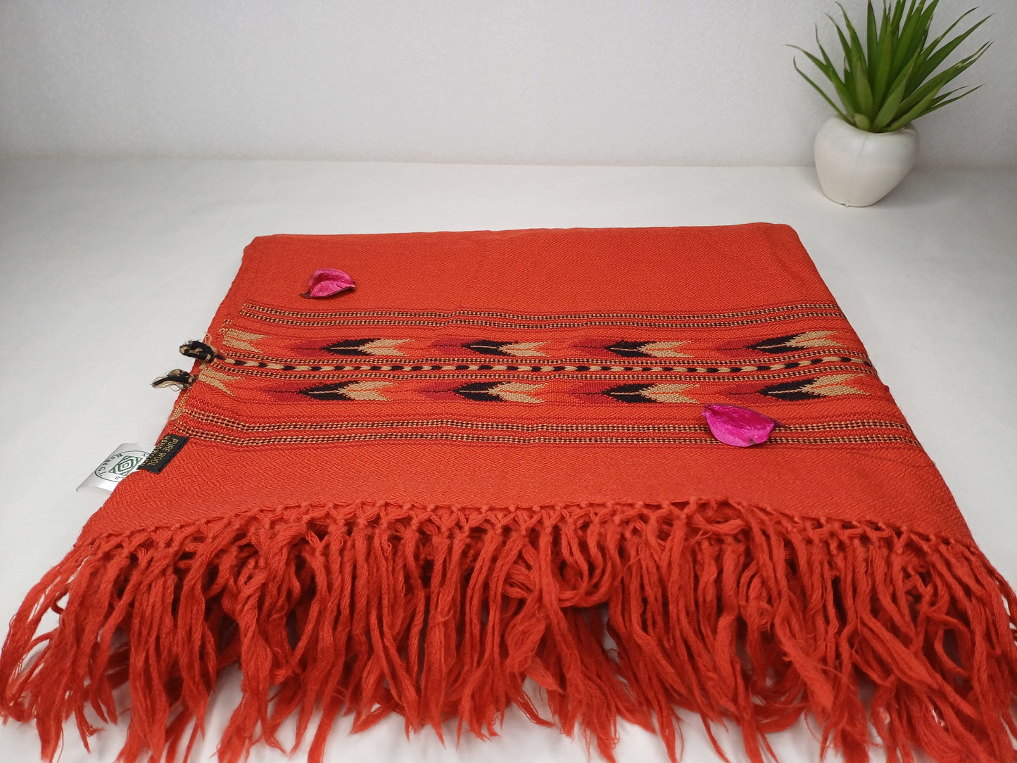 Handwoven Orange Embroidered Himalayan Sheep Wool Meditation Shawl,Wool Prayer Scarf,Kullu Shawl,Ethnic Indian Wool Blanket,Himalayan Prayer