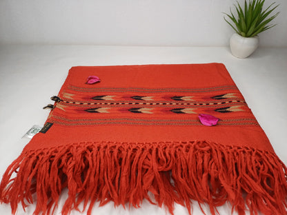 Handwoven Orange Embroidered Himalayan Sheep Wool Meditation Shawl,Wool Prayer Scarf,Kullu Shawl,Ethnic Indian Wool Blanket,Himalayan Prayer