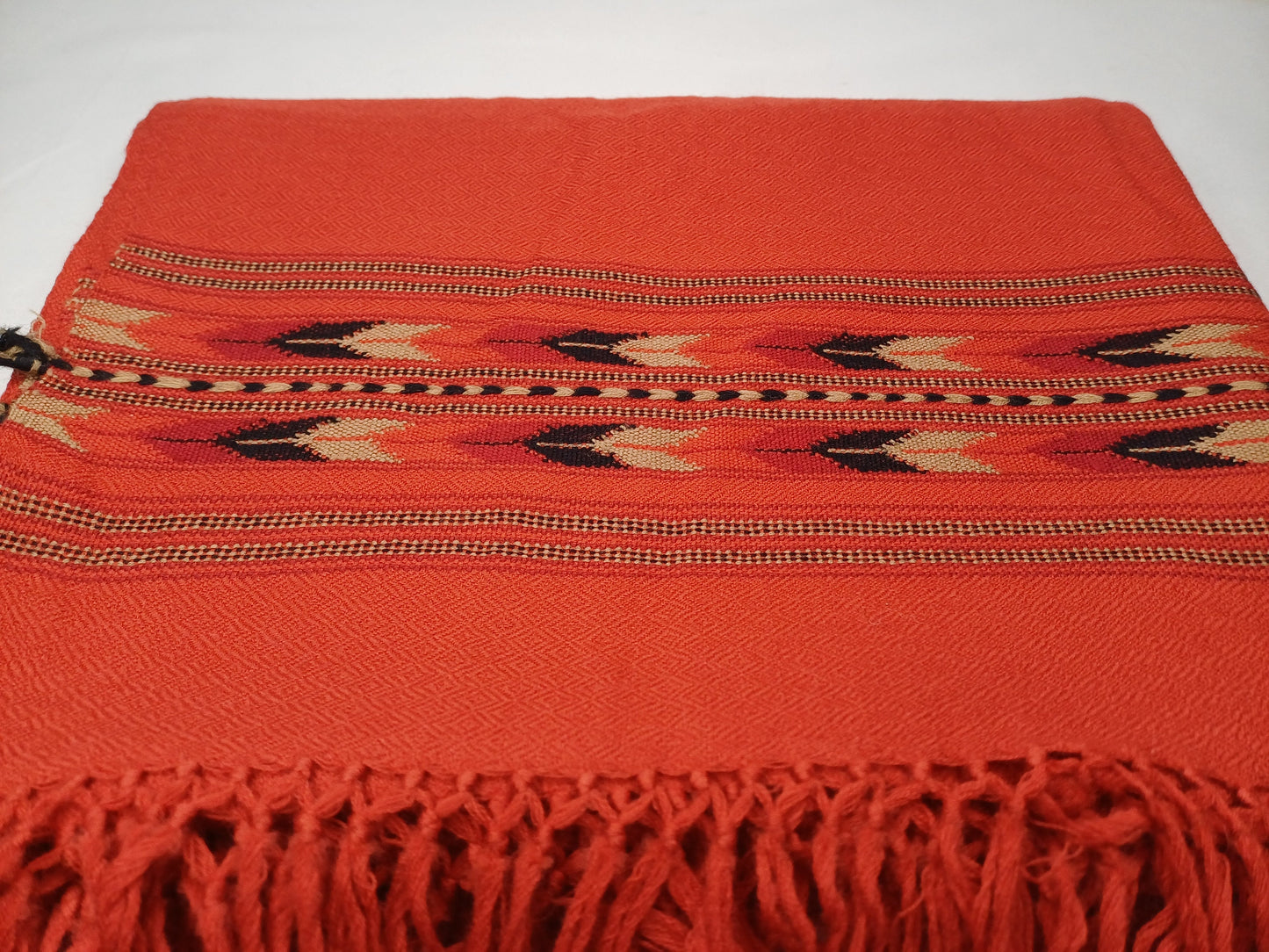 Handwoven Orange Embroidered Himalayan Sheep Wool Meditation Shawl,Wool Prayer Scarf,Kullu Shawl,Ethnic Indian Wool Blanket,Himalayan Prayer