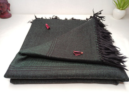 LargeForest Green Handwoven Pure Himalayan Sheep Wool Meditation Shawl,Buddhist Wool Prayer Blanket,Kullu Shawl,Ethnic Indian Prayer Blanket