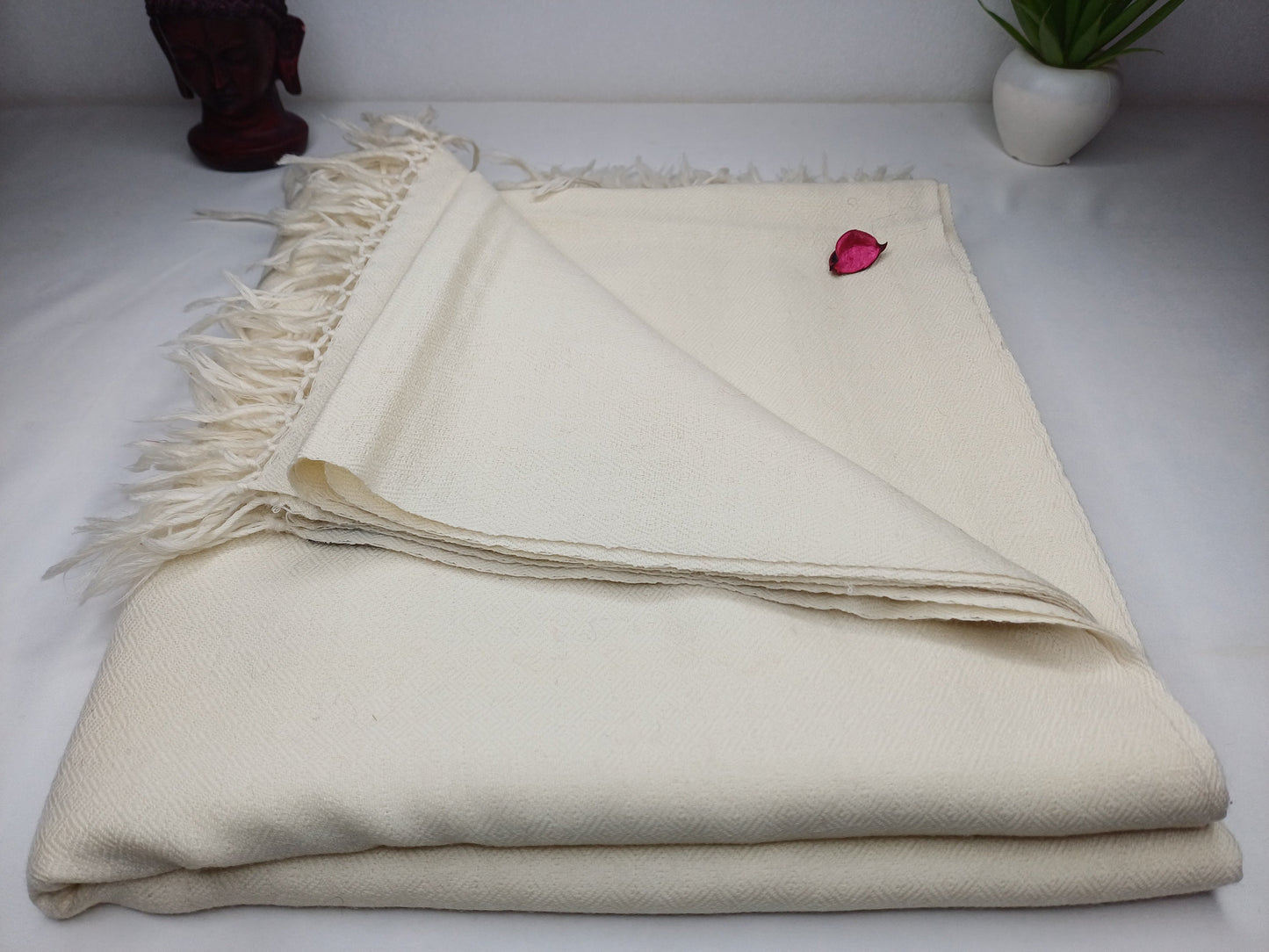 MAYAPUR Extra-Large Handwoven Cream Pure Himalayan Sheep Wool Meditation Shawl,Himalayan Prayer Blanket,Himalayan Wool India Prayer Zen Wrap