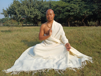 MAYAPUR Extra-Large Handwoven Cream Pure Himalayan Sheep Wool Meditation Shawl,Himalayan Prayer Blanket,Himalayan Wool India Prayer Zen Wrap