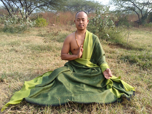 GREEN TARA X-Large Handwoven Himalayan Angora Wool Buddhist Meditation Shawl,Himalayan Wool Prayer Blanket,Tibetan Prayer Wrap,Indian Shawl