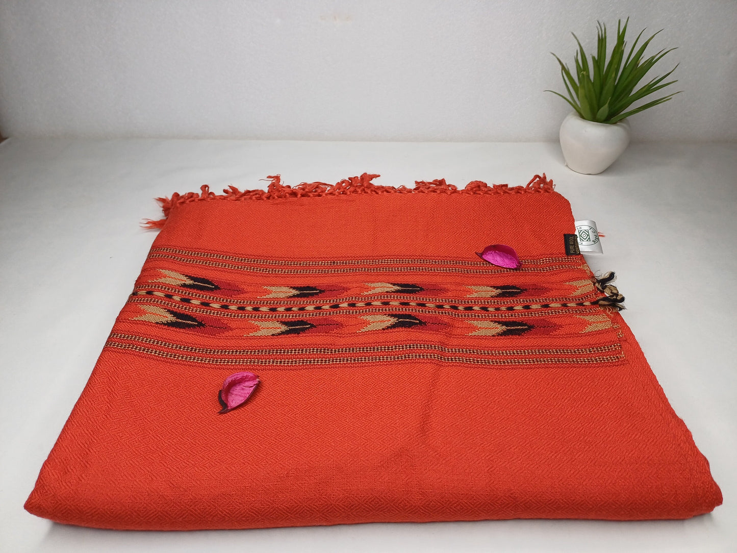Handwoven Orange Embroidered Himalayan Sheep Wool Meditation Shawl,Wool Prayer Scarf,Kullu Shawl,Ethnic Indian Wool Blanket,Himalayan Prayer