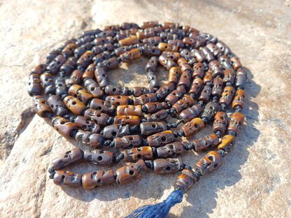 108 Handcarved Hand-Knotted Meditation Skull Bone Beads,Antique bone necklace,Ethnic Bone Jewellery,Tibetan Buddhist Prayer Skull Bone Mala