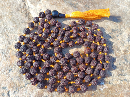 Hand-Knotted 8mm Lab Certified Black 5 Mukhi Rudraksha Mala,Sacred Natural Seed Rosary For Chanting,Meditation,Healing,Rudraksha Necklace